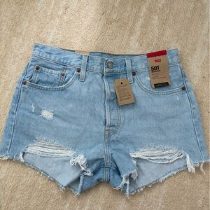 Levi's 501 Blue Jean Shorts with Distressed Raw Hem